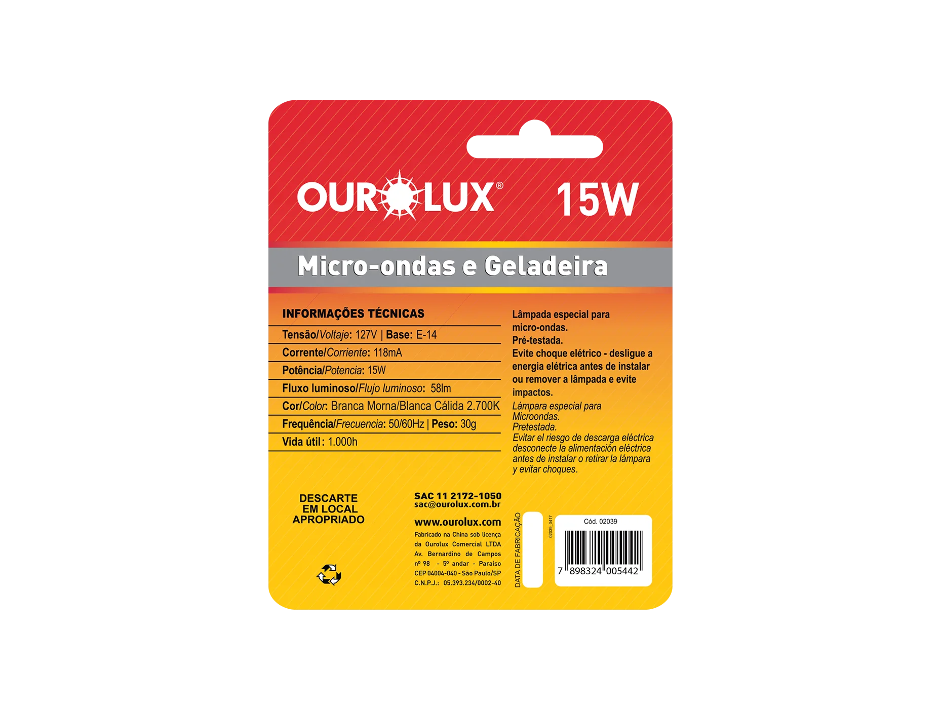 Lâmpada Incandescente 15W E14 220V Microondas - Ourolux - 02040 - Imagem 3