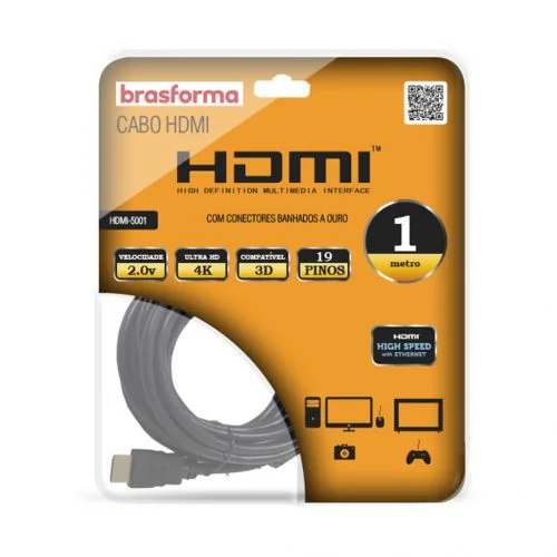 Cabo HDMI 4K 1m – Brasforma HDMI5001