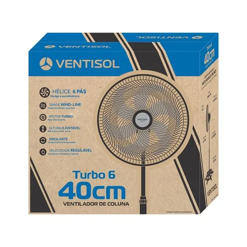 Ventilador de Coluna Oscilante Turbo 6 Pás Premium Preto 40cm 127v - Ventisol - Image 5