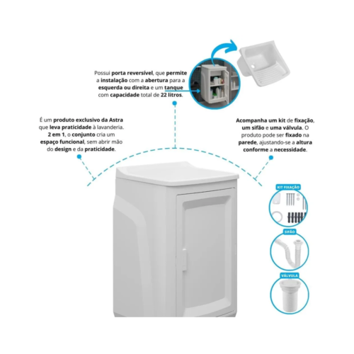 Gabinete Plástico com Tanque 43cm Branco - Astra - GTQ0*BR1 - Image 3