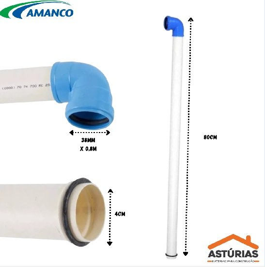 Tubo Válvula Descarga Pvc Descida Com Joelho Azul - Imagem 2