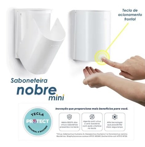 Dispenser Mini - p/ Sabonete Líquido/ Álcool Gel - Branco - 500ml - Nobre - Imagem 2