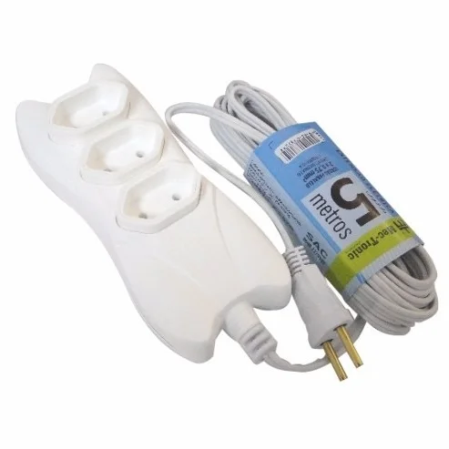 EXTENSÃO 2P+T CABO PP CHATO 03M BRANCO