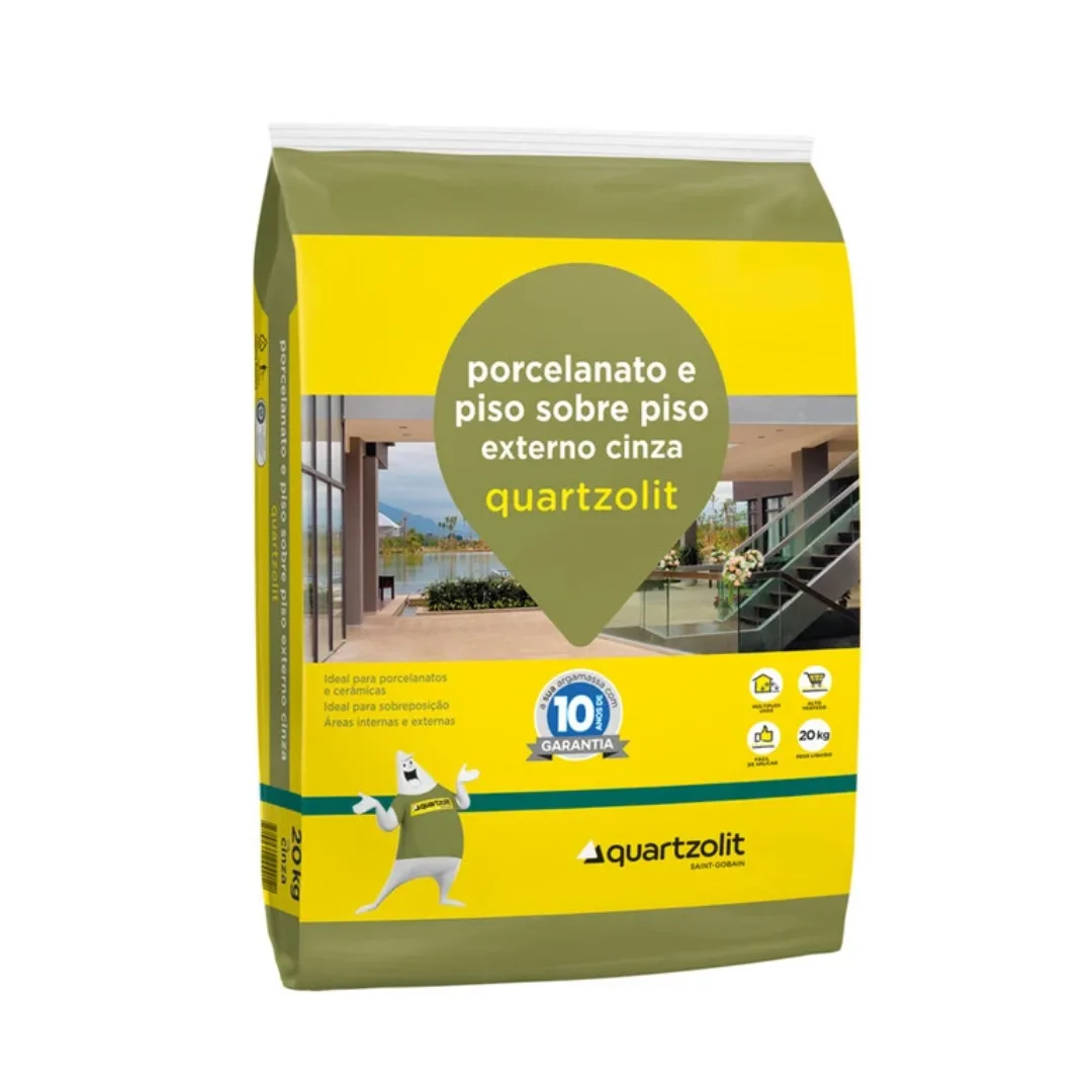 Argamassa Porcelanato e Piso sobre Piso Externo Cinza 20kg - Quartzolit