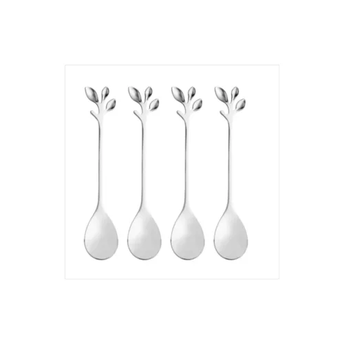 Conjunto 4 Colheres de Chá de Aço Inox Leaves Prata - Wolff