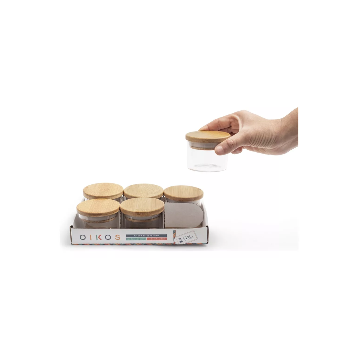Conjunto 6 Potes De Mantimentos Tampa De Bambu 110Ml - Oikos - Imagem 6
