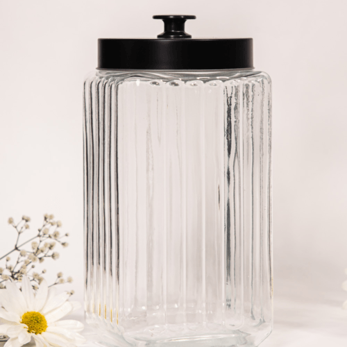 Pote De Vidro Com Tampa metal Vegas Preta 2,3l - Lyor