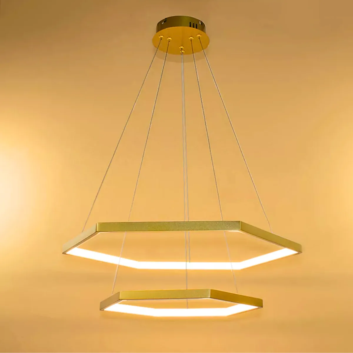 Pendente Hex Dourado e Transparente 60x40x3,5cm 30w+20w 3000k - Bella - Imagem 2