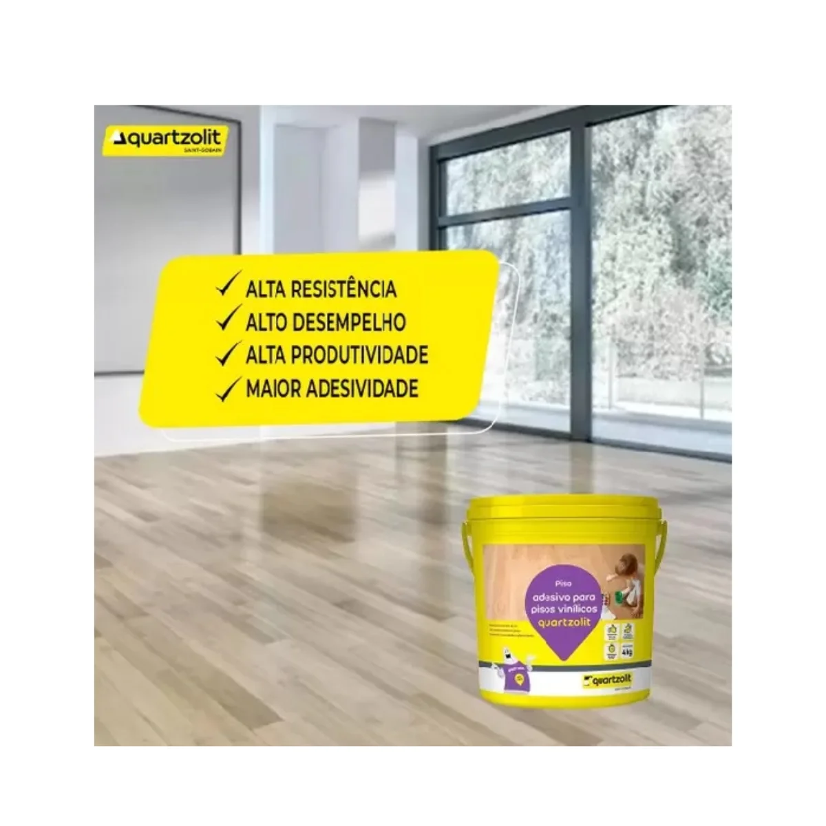 Cola Para Piso Vinilico 4kg Adesivo Balde - Quartzolit - Imagem 5