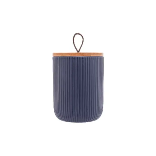 Potiche Cerâmica 15Cm Azul Marinho C/Tampa Bambu Lines - Lyor - Image 2