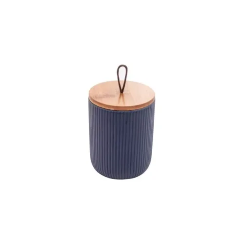Potiche Cerâmica 15Cm Azul Marinho C/Tampa Bambu Lines - Lyor