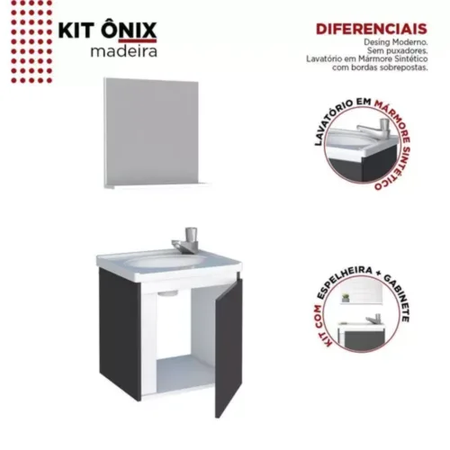 Conjunto Gabinete E Espelho Para Banheiro Ônix Preto - Cozimax - Image 5