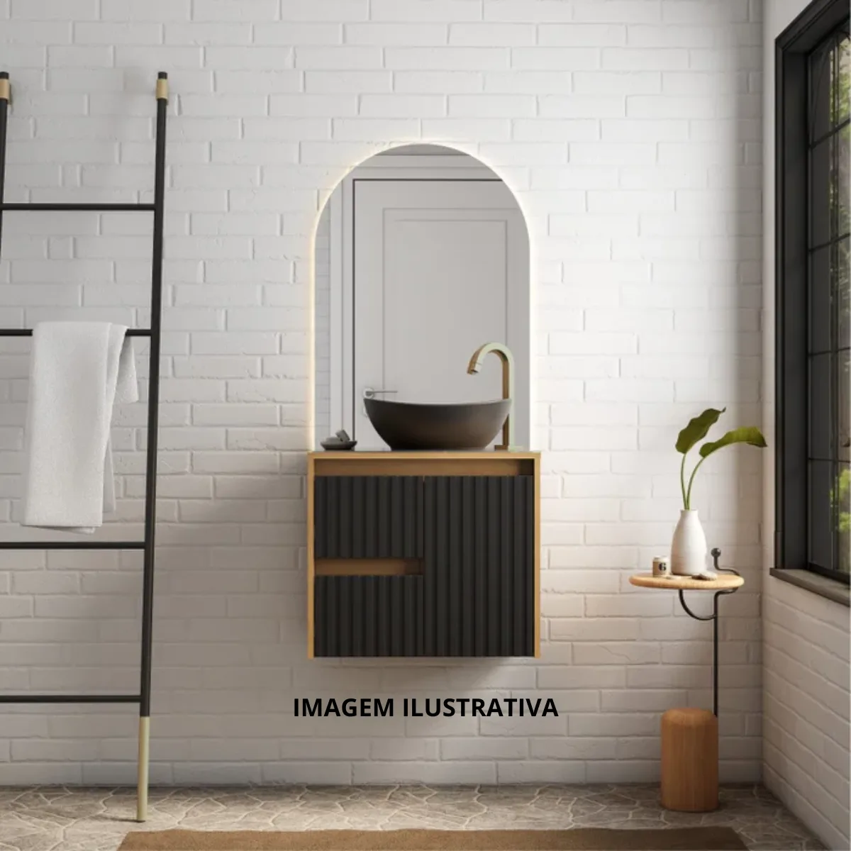 Gabinete Para Banheiro Kyoto Sem Cuba Preto Jequitiba - Cozimax - Imagem 2
