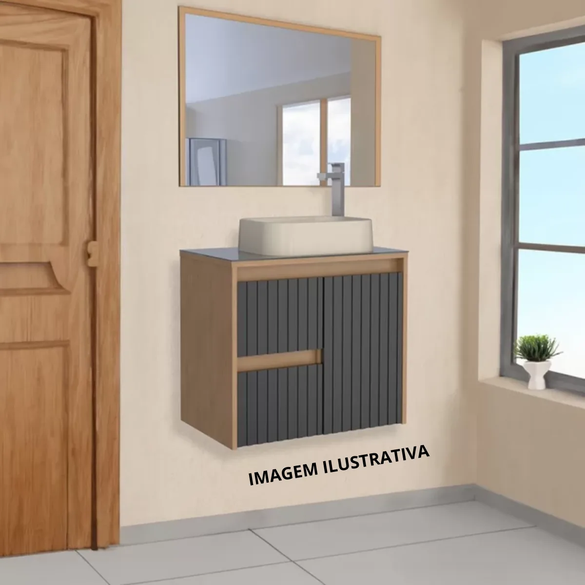 Gabinete Para Banheiro Kyoto Sem Cuba Preto Jequitiba - Cozimax - Imagem 3