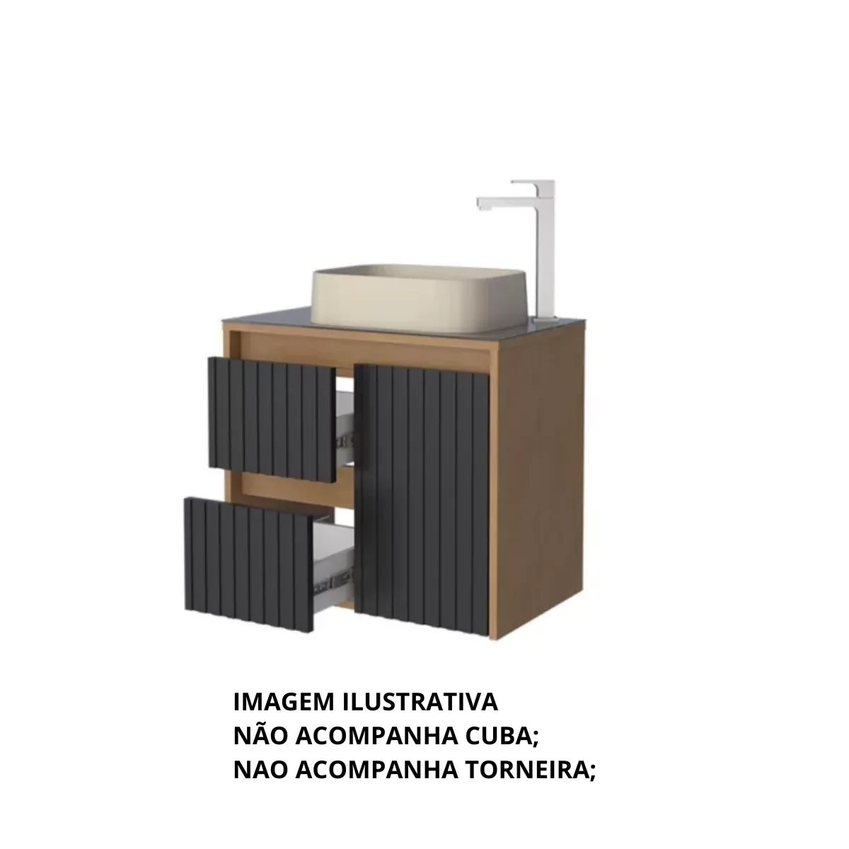 Gabinete Para Banheiro Kyoto Sem Cuba Preto Jequitiba - Cozimax - Imagem 4