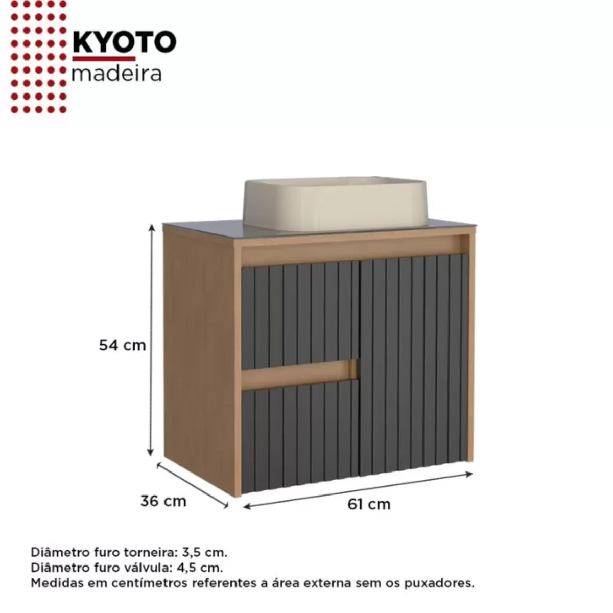Gabinete Para Banheiro Kyoto Sem Cuba Preto Jequitiba - Cozimax - Imagem 5