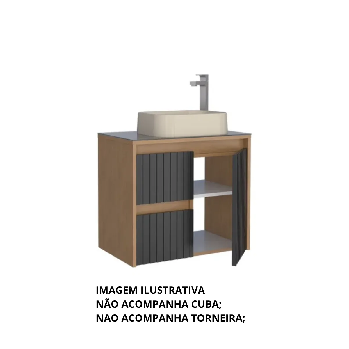 Gabinete Para Banheiro Kyoto Sem Cuba Preto Jequitiba - Cozimax - Imagem 6