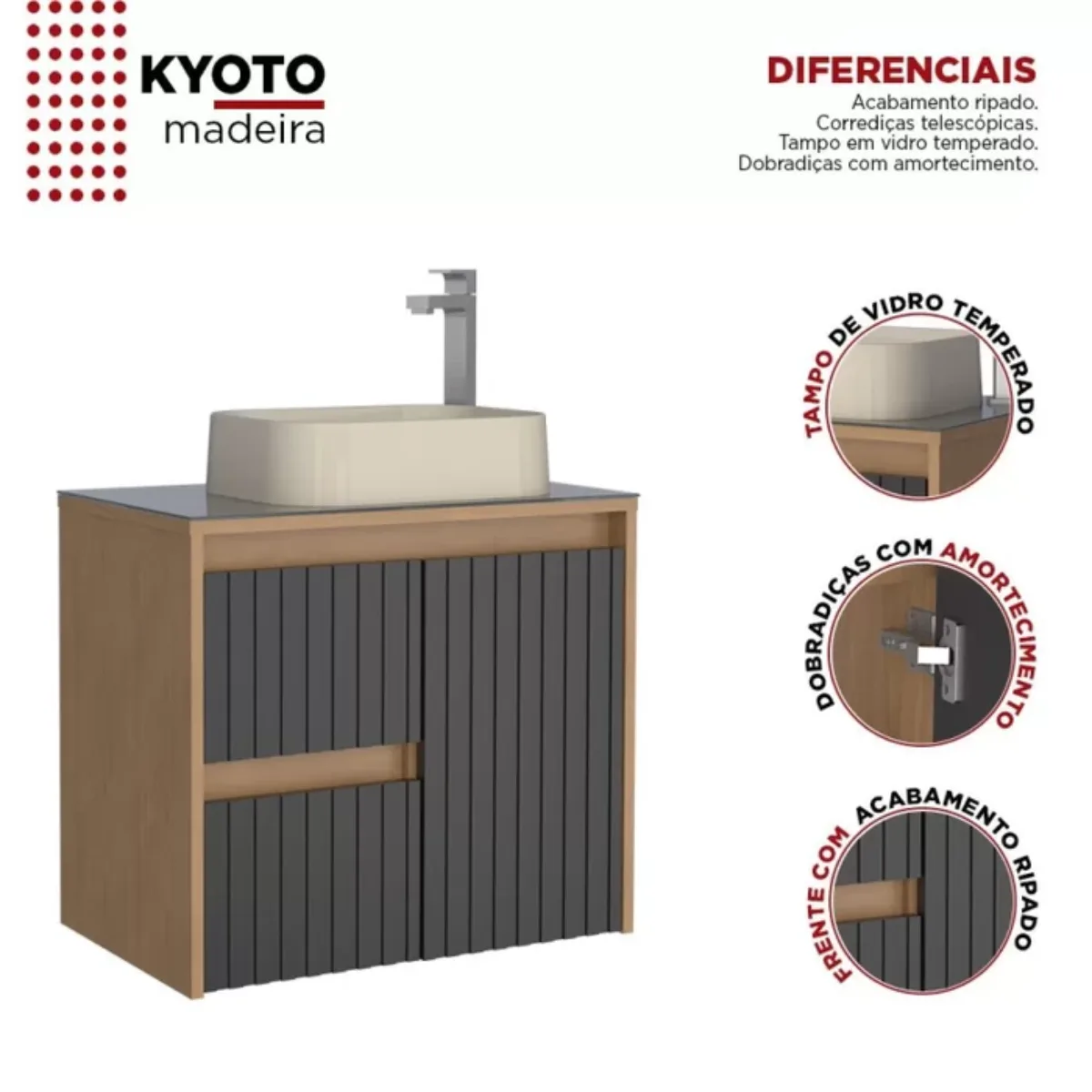 Gabinete Para Banheiro Kyoto Sem Cuba Preto Jequitiba - Cozimax - Imagem 7