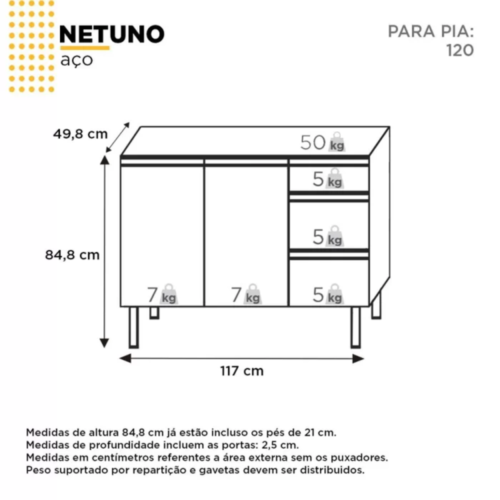 Gabinete Cozinha Netuno 1.20mts Aço Cinza - Cozimax - Image 6