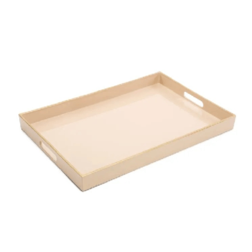 Bandeja Retangular Bege Com Borda Dourada 45X30Cm - Cromus