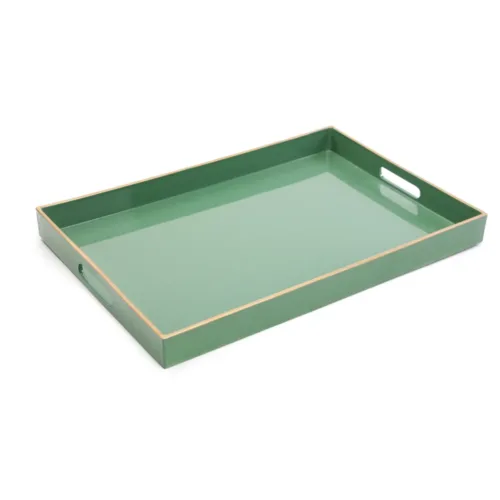 Bandeja Retangular Verde Com Borda Dourada 45X30Cm Cor Verde - Cromus