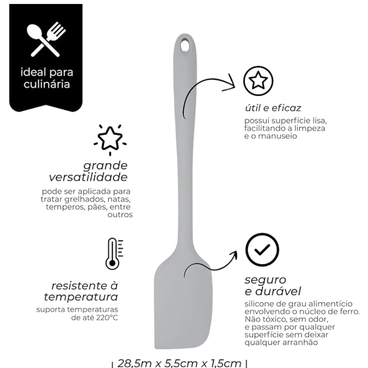 Espátula de Silicone Cinza 27,6cm x 5,3cm - Lyor - Imagem 4