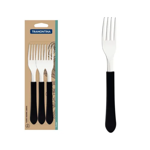 Conjunto de Garfos de Mesa Tramontina Leme e Cabos de Polipropileno Preto 3 Peças