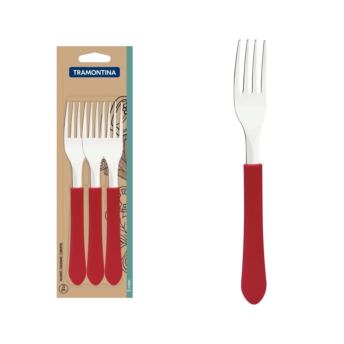Conjunto 3 Peças Garfo Mesa inox Leme Vermelho - Tramontina - Imagem 2