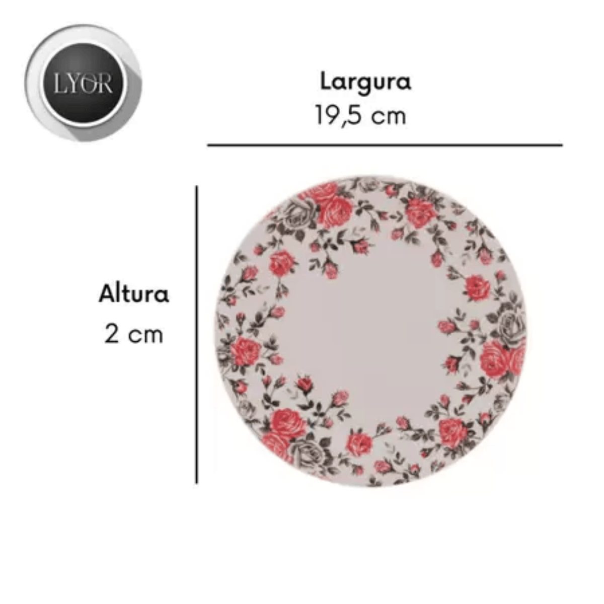 Prato para Sobremesa de Porcelana Pink Garden Raso 19,5cm - Lyor - Imagem 5