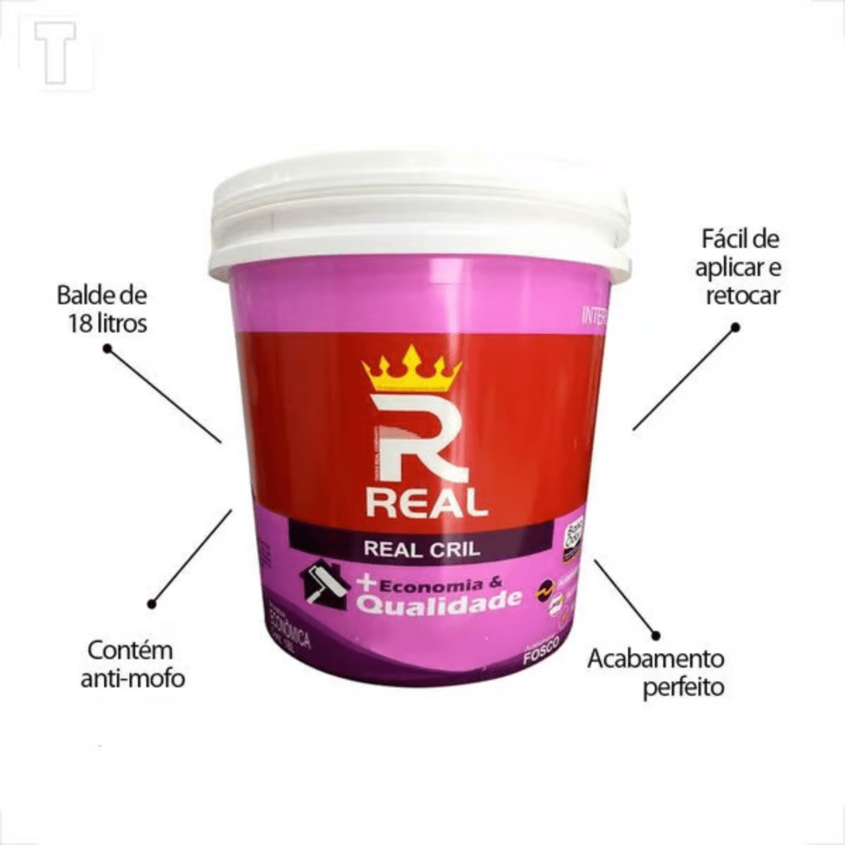 Tinta Acrilica Real Cril Fosco Branco 18 Litros - Real - Imagem 2
