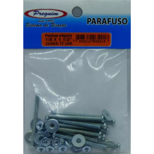 Parafuso Máquina 1/8x1/2 C/ Rosca E Arruela C/15 Un - Preguim
