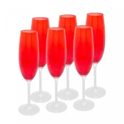 #14 Conjunto 6 Taças de Champanhe de Cristal Ecológico Banquet Vermelho 200ml - Wolff