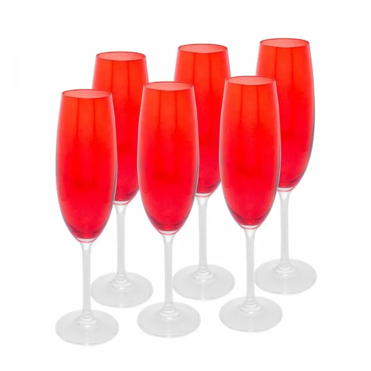 #14 Conjunto 6 Taças de Champanhe de Cristal Ecológico Banquet Vermelho 200ml - Wolff