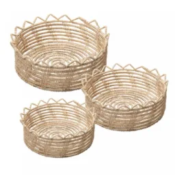 Conjunto 3 Cestos Redondos de Fibra Natural Flor Palm - Lyor