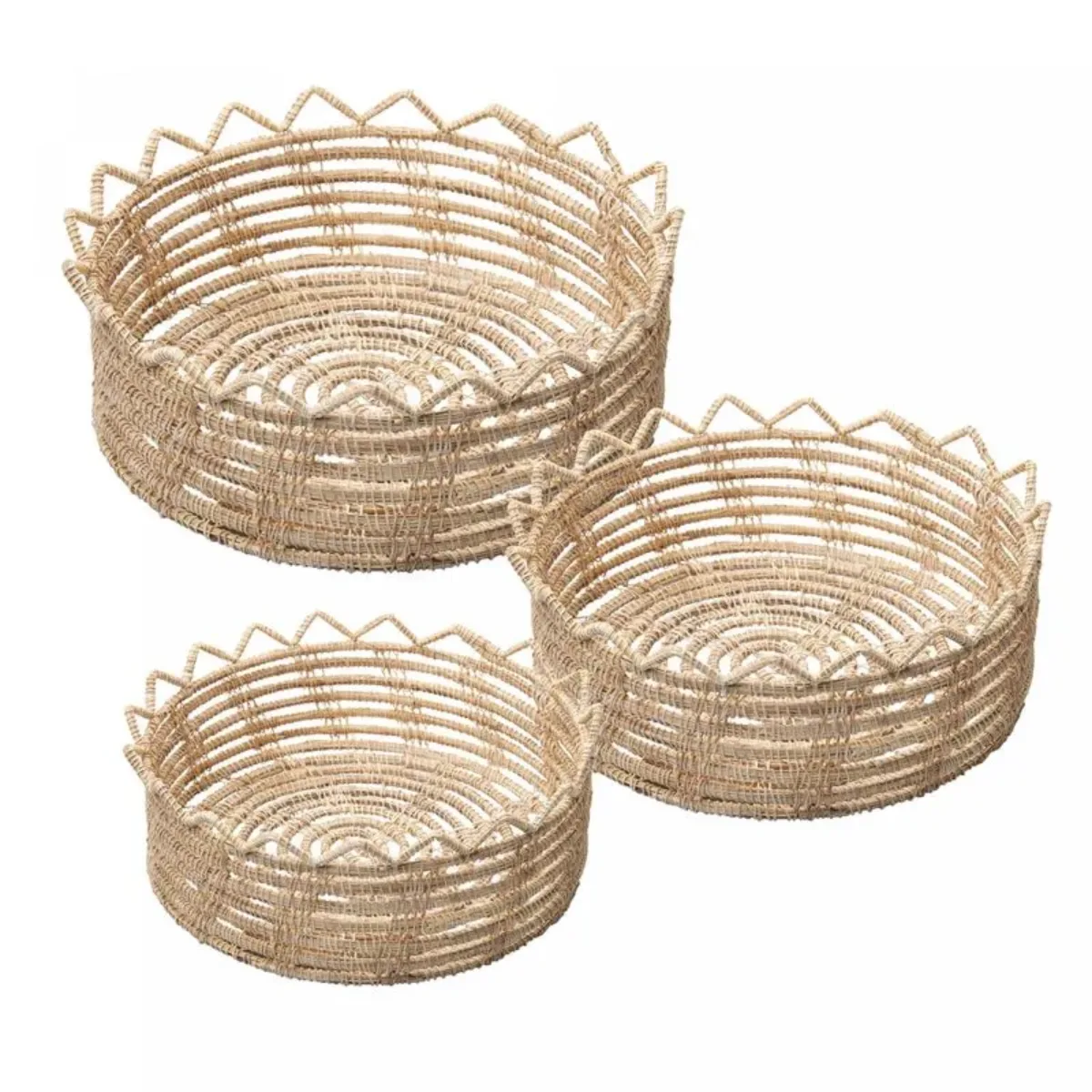 Conjunto 3 Cestos Redondos de Fibra Natural Flor Palm - Lyor