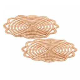 Conjunto 2 Descansos de Panela de Fibra Natural Flor Palm 20cm - Lyor #57