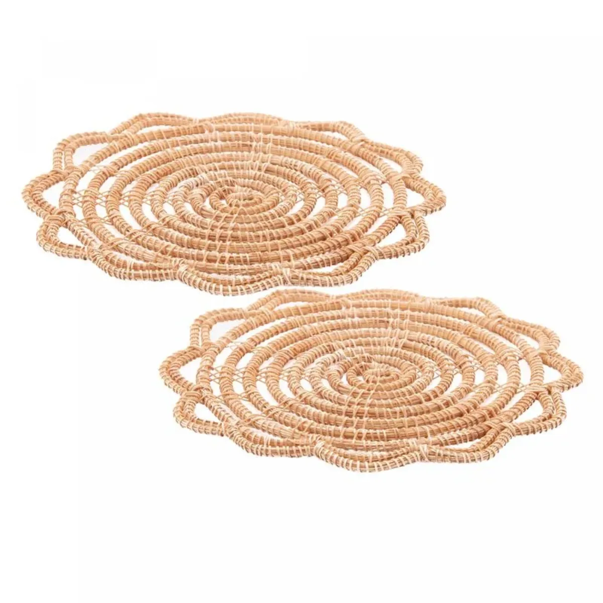 Conjunto 2 Descansos de Panela de Fibra Natural Flor Palm 20cm - Lyor #57
