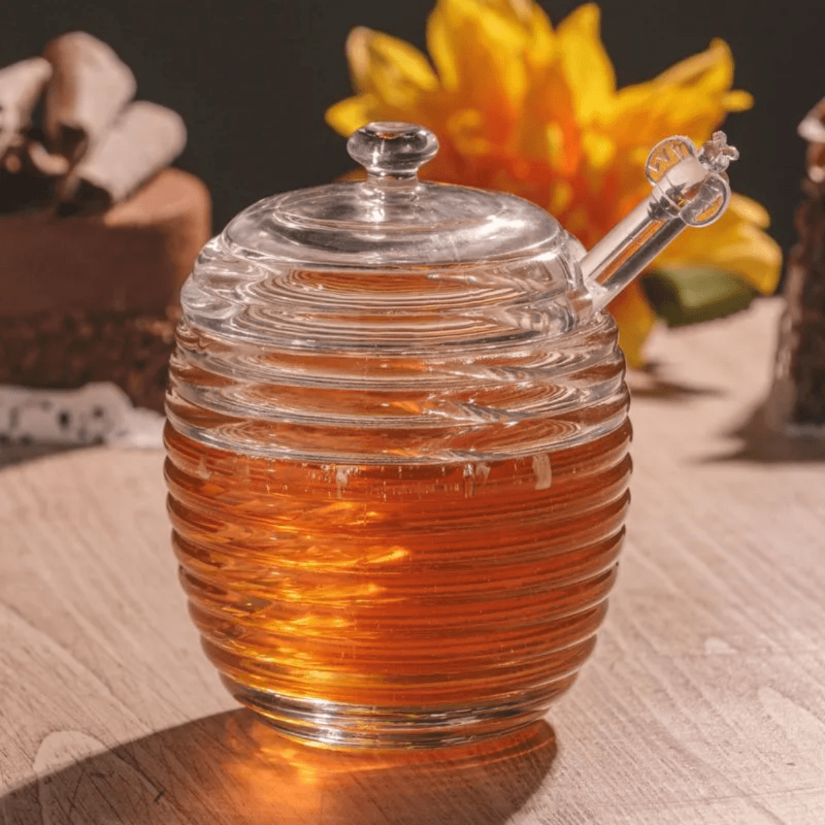 Meleira de Cristal com Pegador e Tampa Colméia 210ml - Lyor - Imagem 5