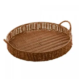 Bandeja de Plástico com Alça Rattan 38cm - Lyor