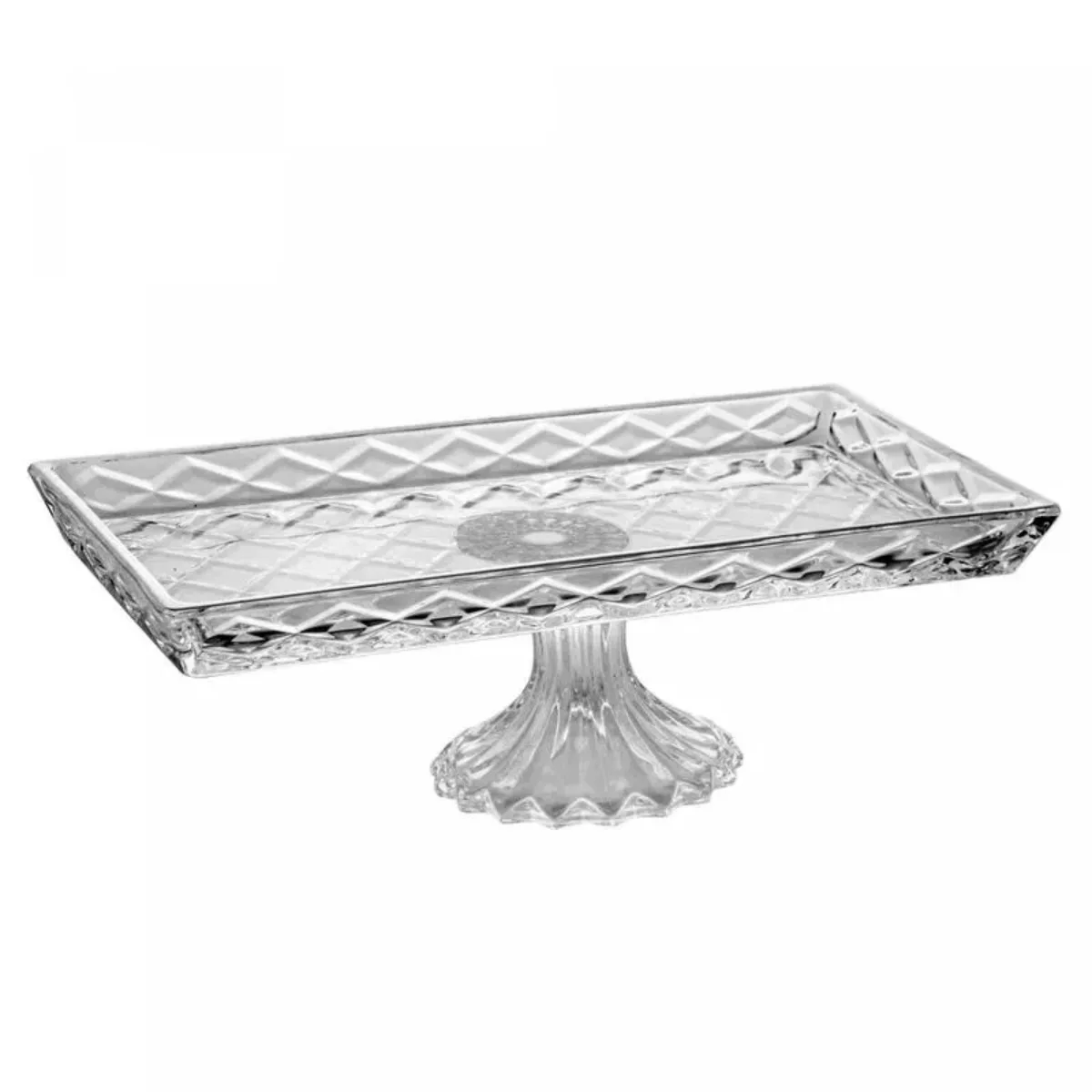 Travessa para Servir de Cristal com Pé Deli Diamond 34,5cm x 18,5cm x 11,5cm - Lyor
