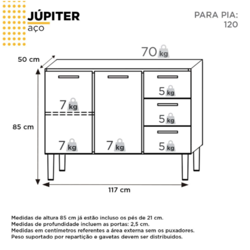 Gabinete para Cozinha Jupiter 120 mts  Aço Preto/Branco - Cozimax - Image 5