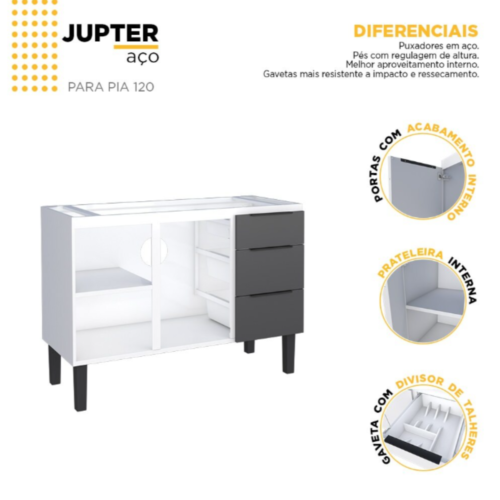 Gabinete para Cozinha Jupiter 120 mts  Aço Preto/Branco - Cozimax - Image 4