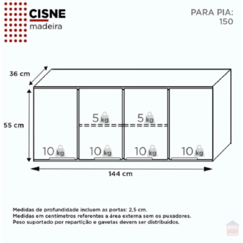 Armario Aéreo Madeira Cisne Cinza 1,50 mts - Cozimax - Image 3