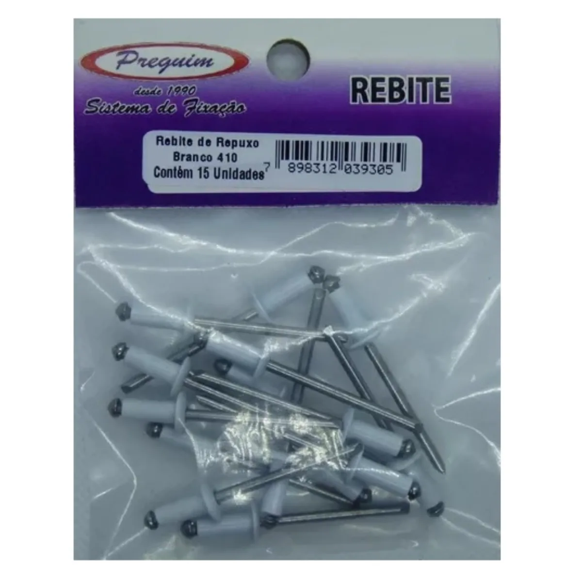Rebite De Repuxo Branco 410 Aluminio  C/ 15 Unidades - Preguim