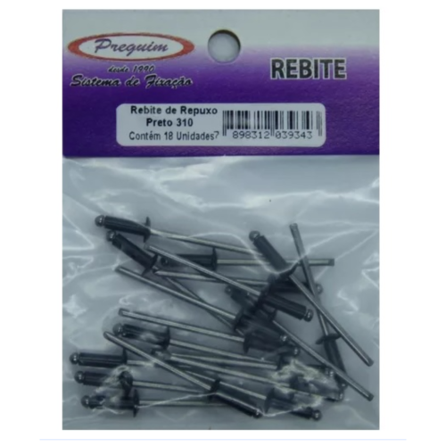 Rebite De Repuxo Preto 310 Aluminio  C/ 18 Unidades - Preguim