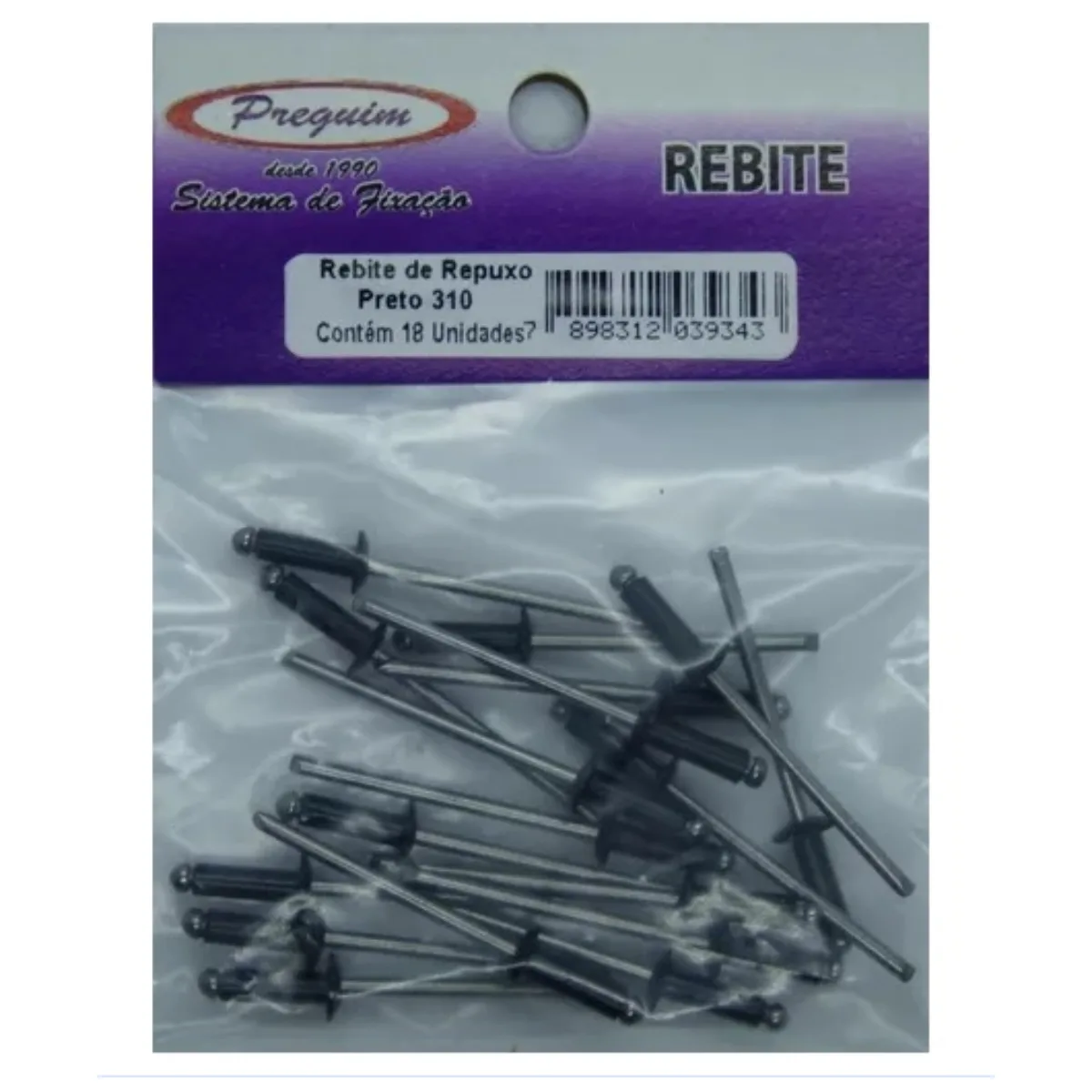 Rebite De Repuxo Preto 310 Aluminio  C/ 18 Unidades - Preguim