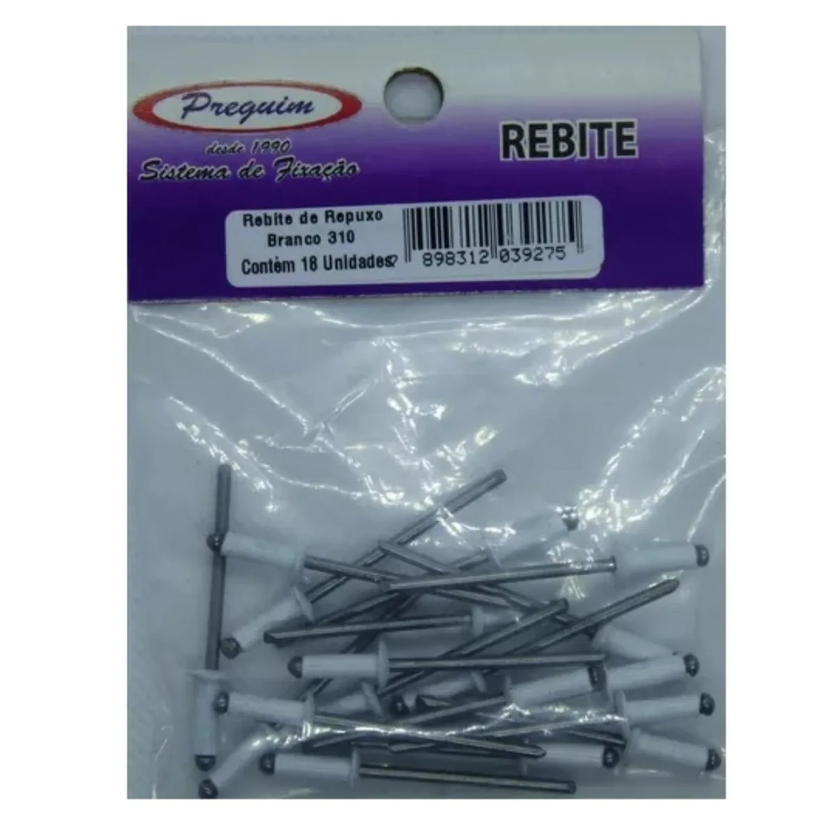 Rebite De Repuxo Branco 310 Aluminio  C/ 18 Unidades - Preguim