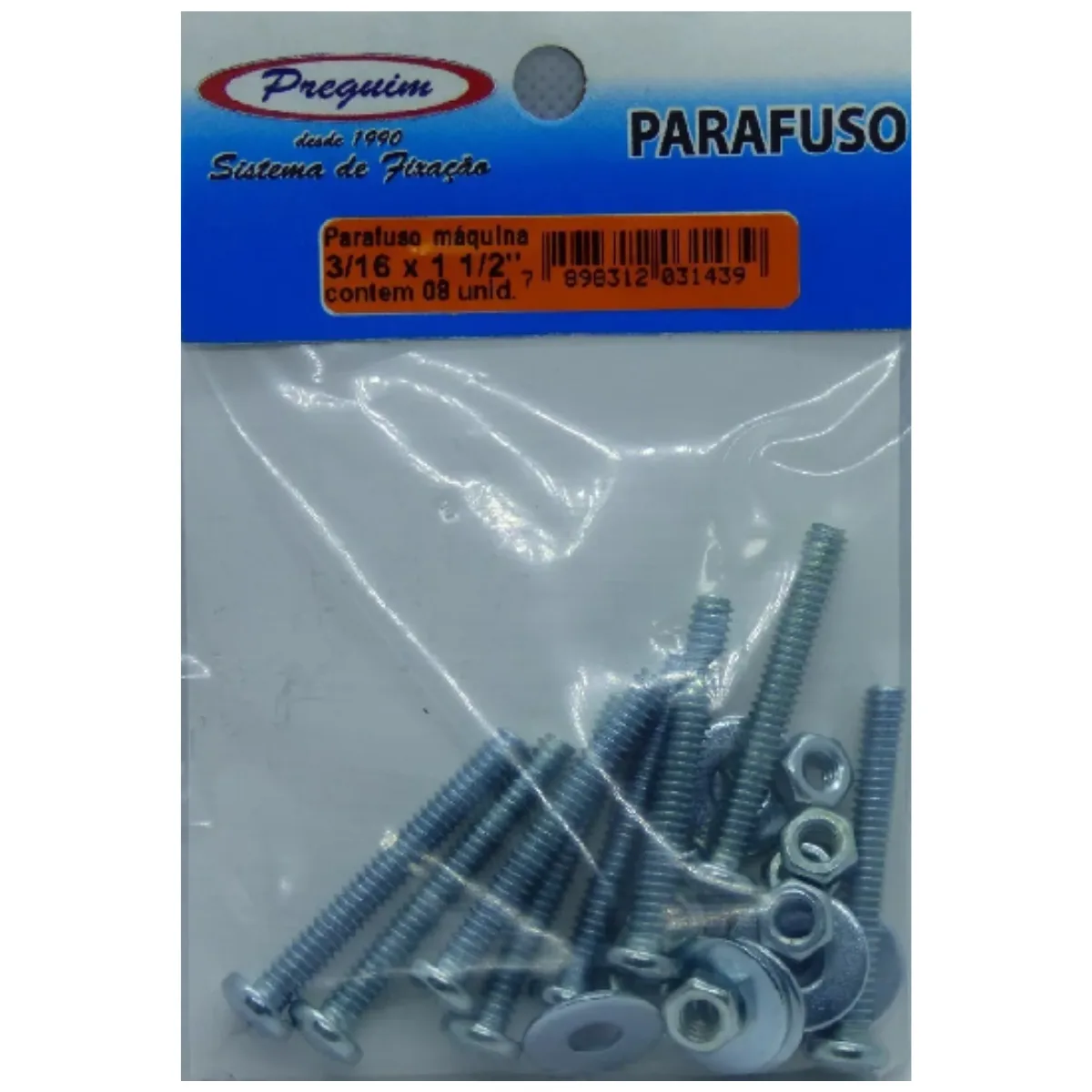 Parafuso Máquina 3/16x1 1/2 C/ Rosca E Arruela C/08 - Preguim
