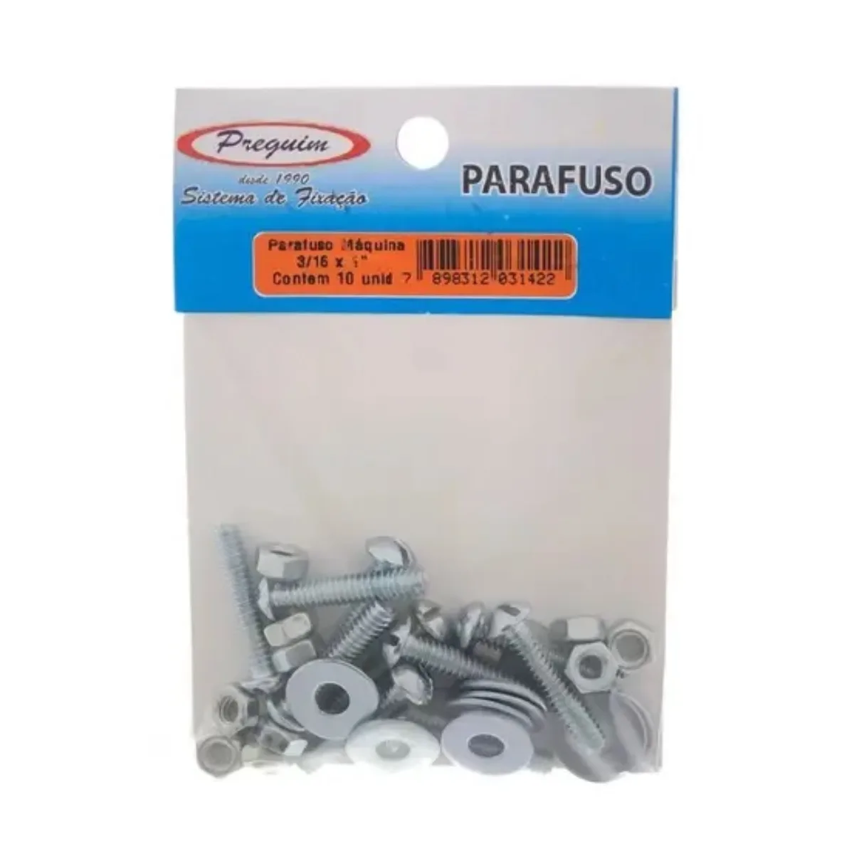 PARAF ROSCA MAQ 3/16X1.1/2" C/ARRUELA E PORCA C/10