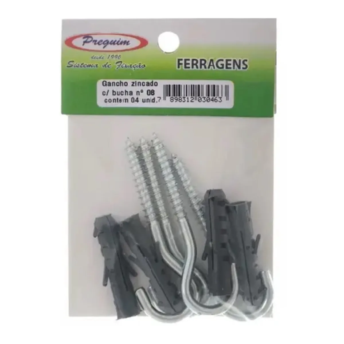 Gancho Zincado Com Bucha 08 Com 04 Unidades - Preguim